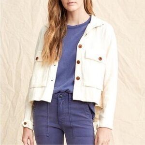 THE GREAT Swingy Army Jacket Cropped Canvas Cream Ivory Lightweight 3 Large